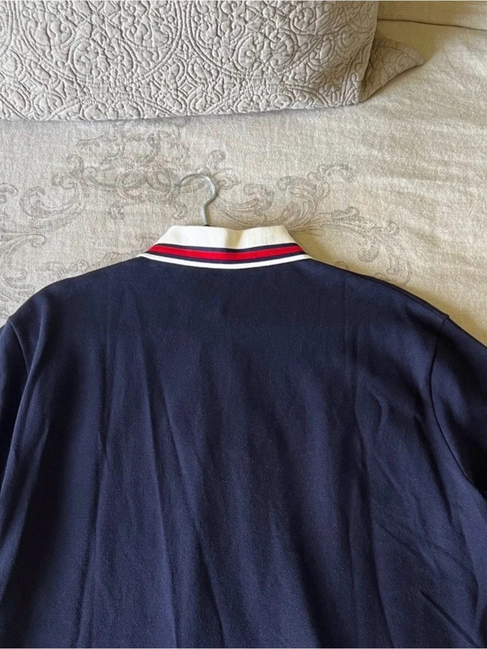 Gucci Navy Polo with White Collar and Red Stripe